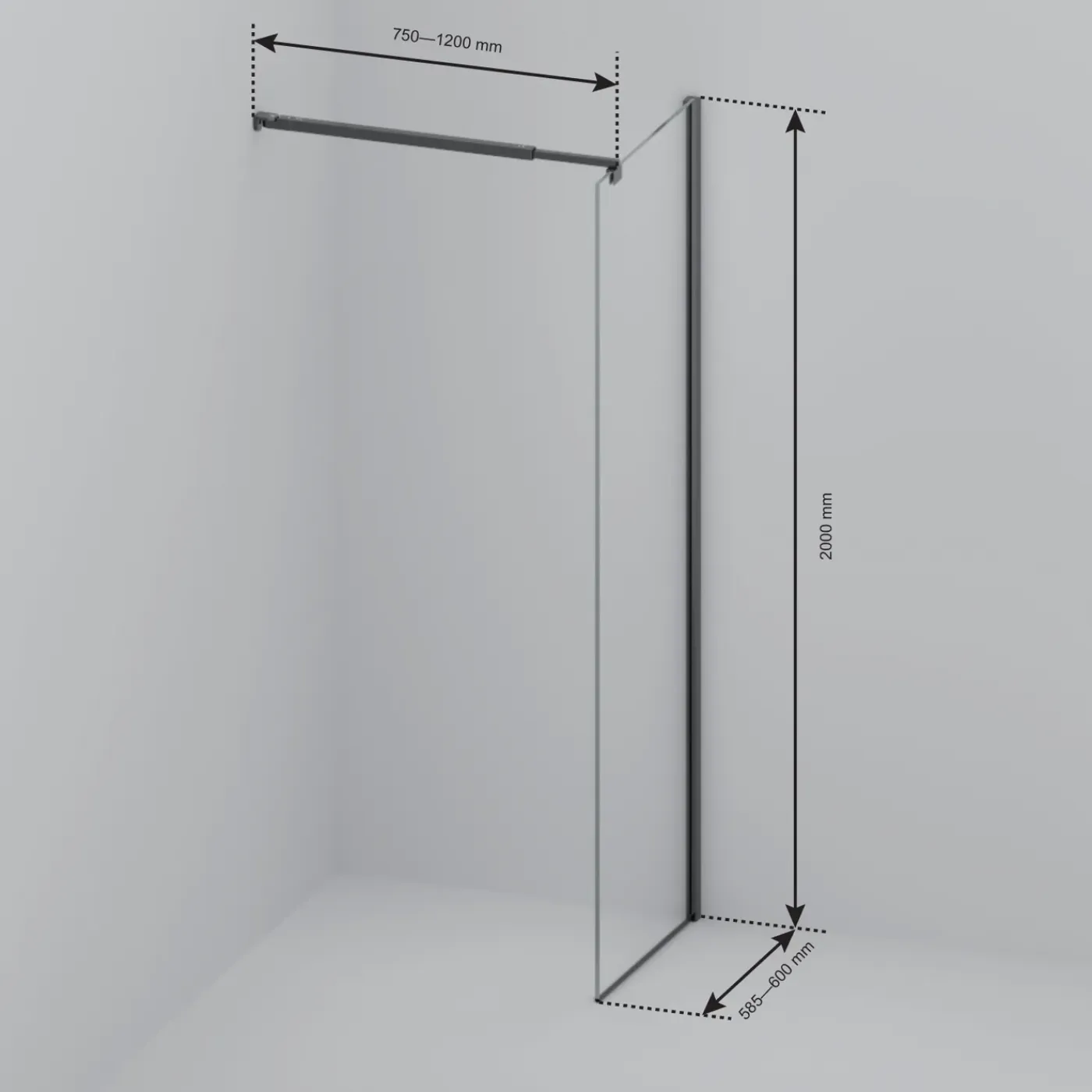 LOMAZOO Douchewand Lima - 60x200 Cm - Inloopdouche Zwart - 8 Mm Helder Glas - Nano Coating Anti Kalk