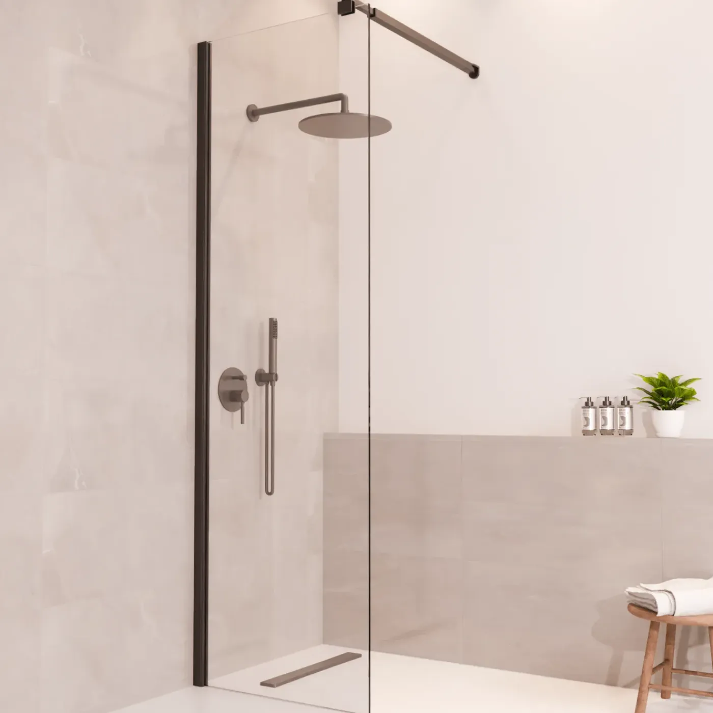 LOMAZOO Douchewand Lima - 60x200 Cm - Inloopdouche Zwart - 8 Mm Helder Glas - Nano Coating Anti Kalk