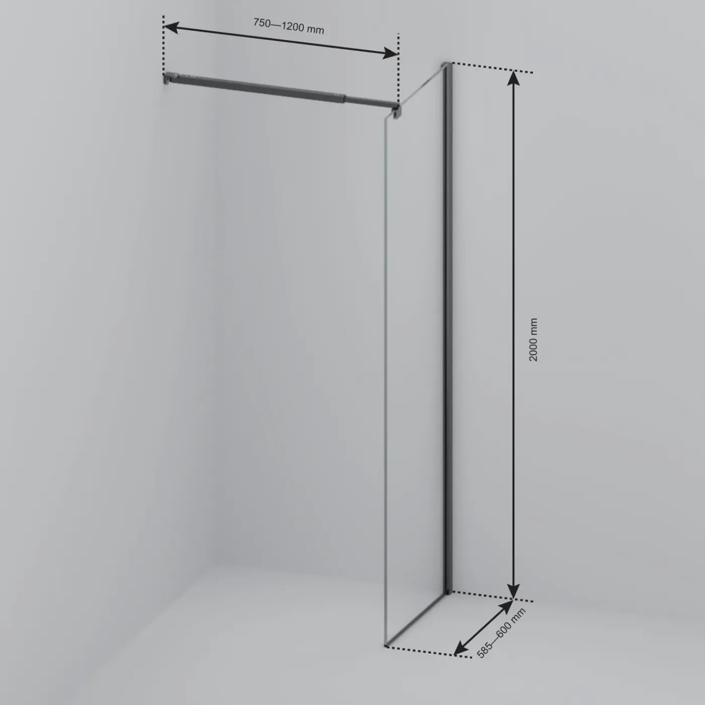 LOMAZOO Douchewand Lima - 60x200 Cm - Inloopdouche Zwart - 8 Mm Helder Glas - Nano Coating Anti Kalk