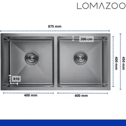 Lomazoo Dubbele Spoelbak Galaxy Rvs Gun Metal 875x450 Mm