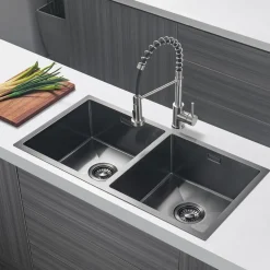 Lomazoo Dubbele Spoelbak Galaxy Rvs Gun Metal 875x450 Mm