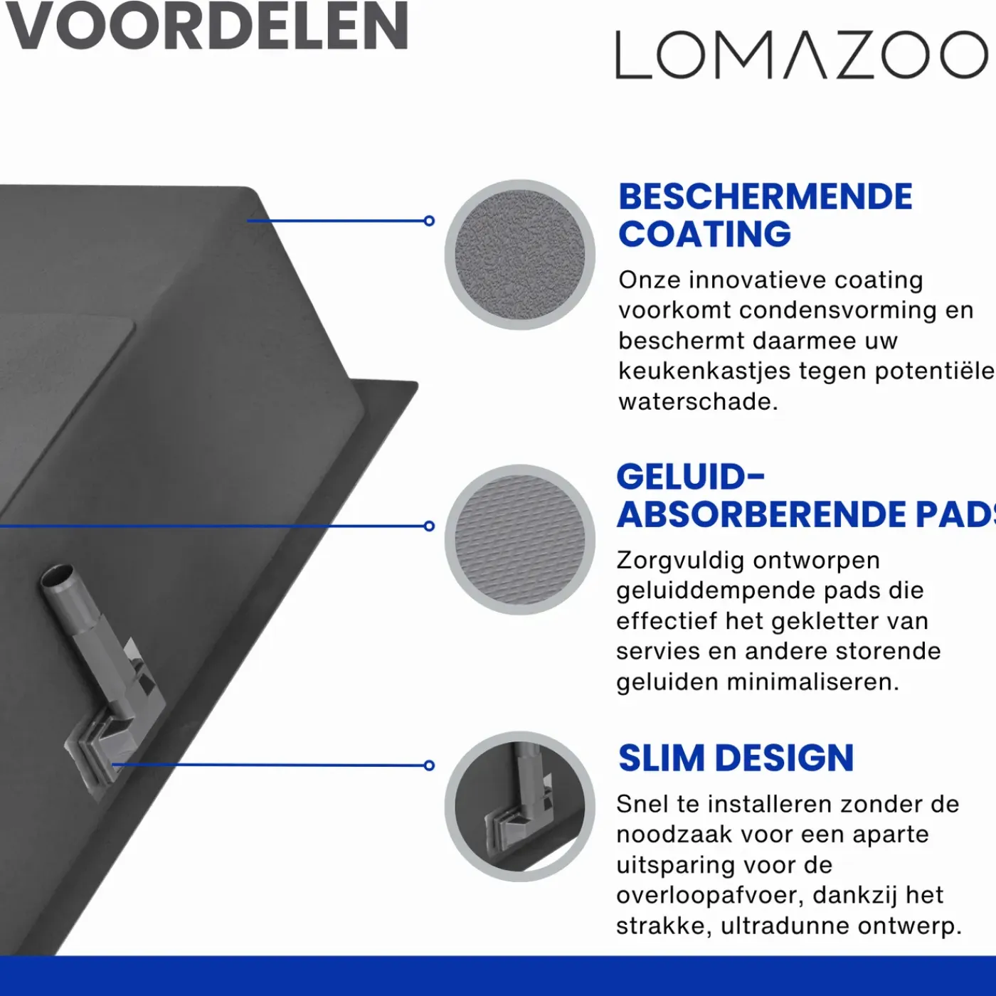 LOMAZOO Dubbele Spoelbak Galaxy Rvs Gun Metal 595x450 Mm
