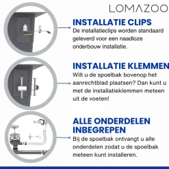 LOMAZOO Dubbele Spoelbak Galaxy Rvs Gun Metal 595x450 Mm