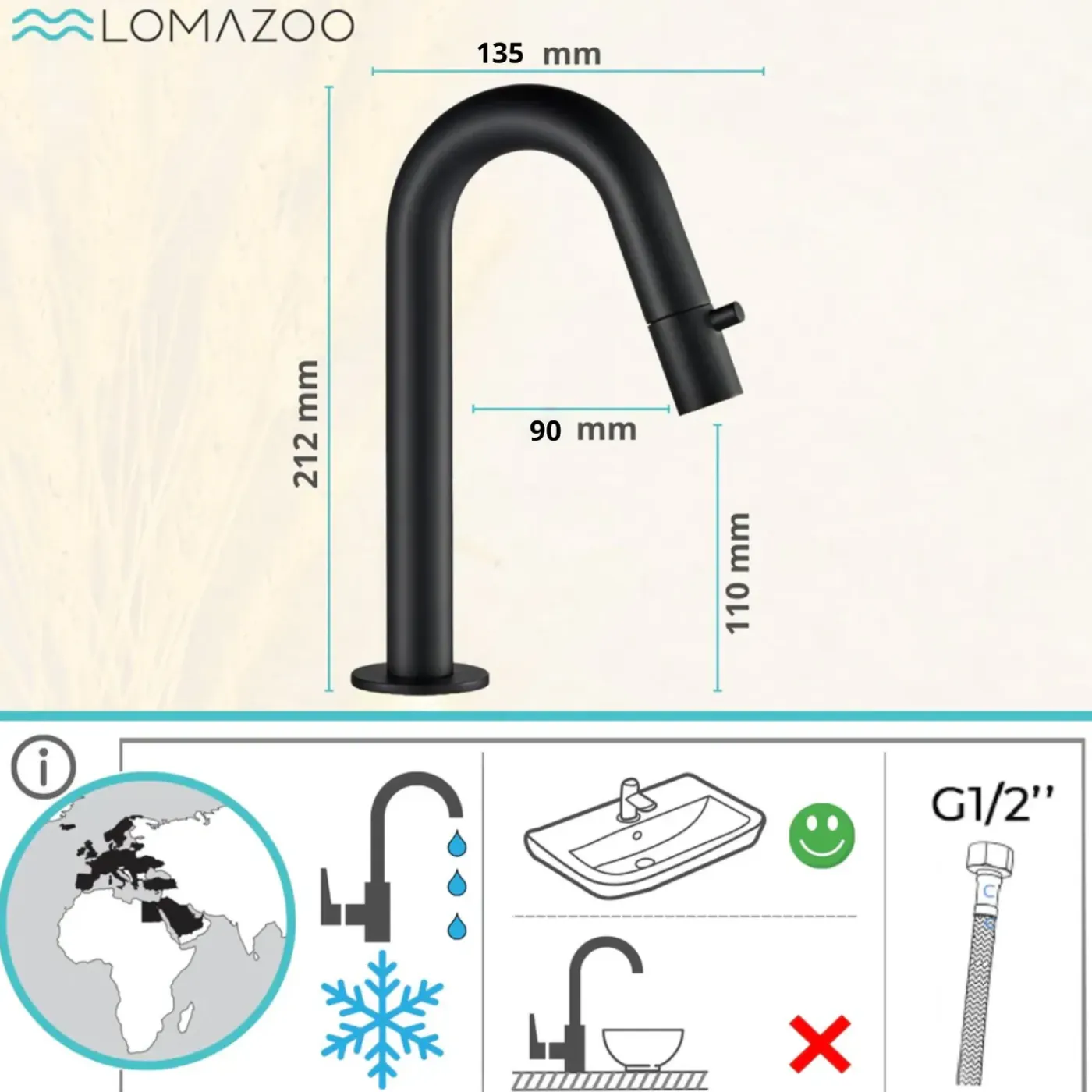 LOMAZOO Fonteinkraan Zwart Roma