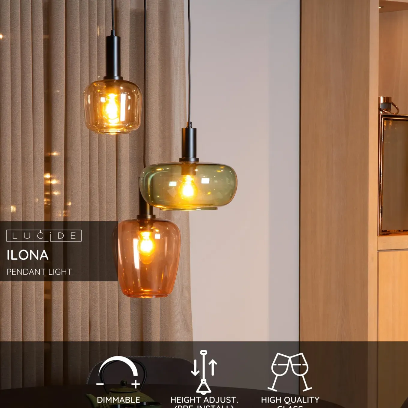 Lucide hanglamp Ilona zwart 3xE27