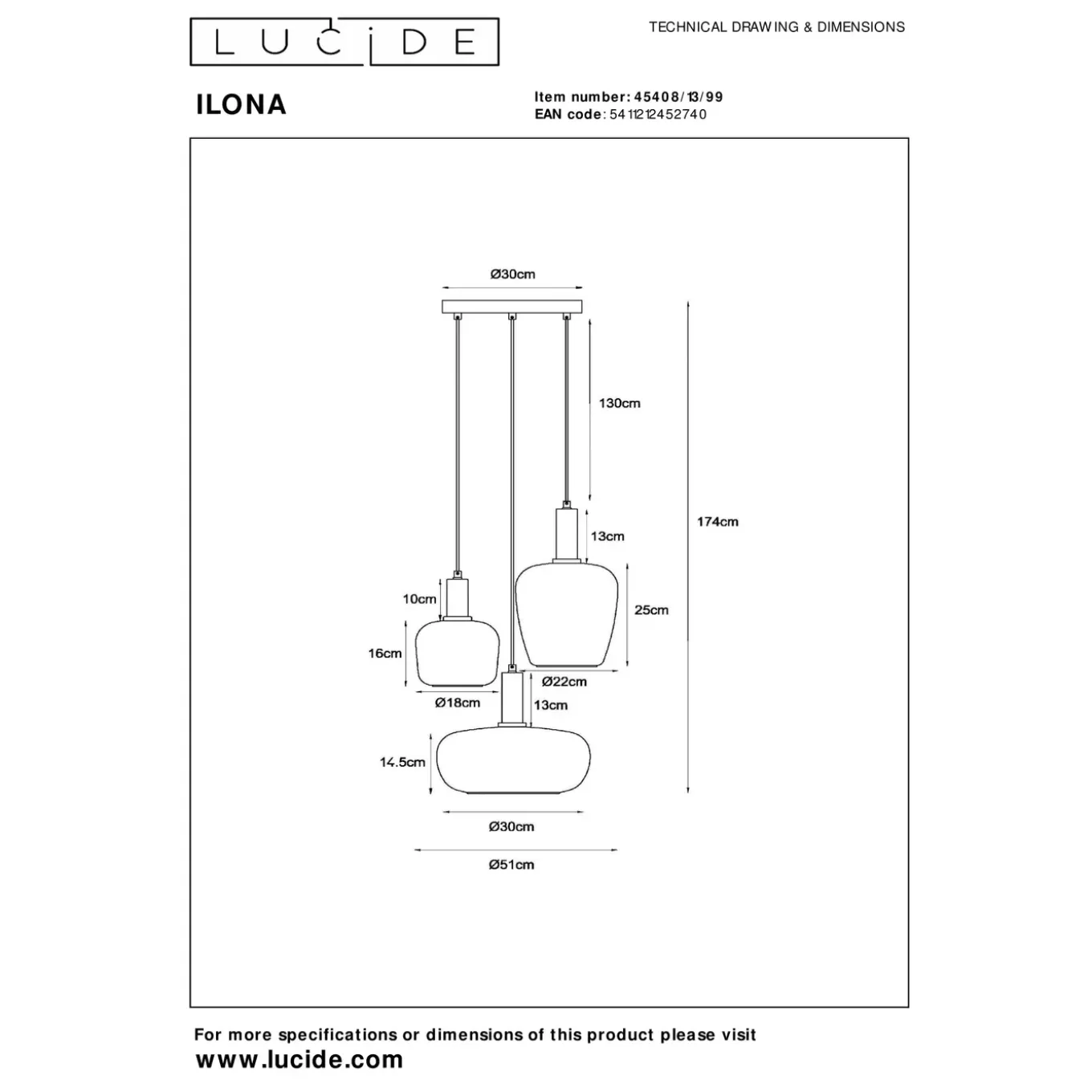 Lucide hanglamp Ilona zwart 3xE27