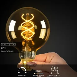 Lucide Ledfilamentlamp Globe G95 - Ambre - D9,5cm - Dimbaar - Warm Wit - E27 - 4,9W