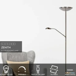 Lucide leeslamp Zenith mat chroom led dimbaar ⌀25,4cm 20+4W