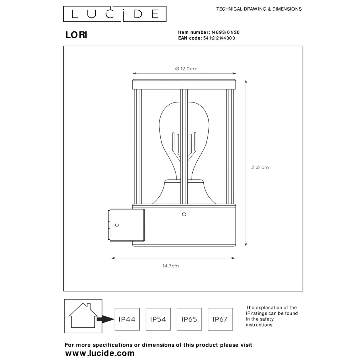 Lucide Lori - Wandlamp Binnen/buiten - Diam. 12 Cm - 1xe27 - Ip44 - Dag/nacht Sensor - Antraciet