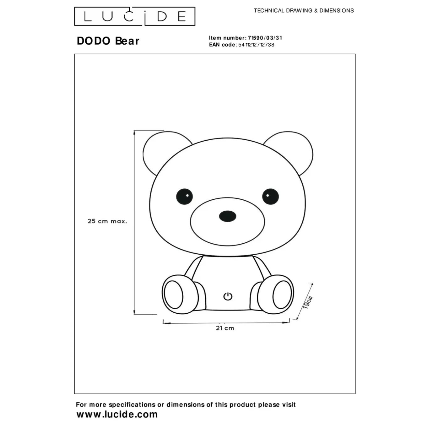 Lucide nachtlampje Bear wit 3W