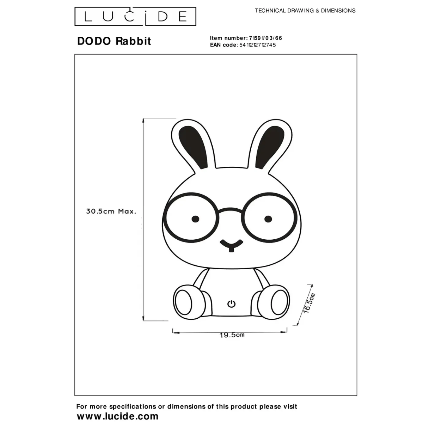 Lucide nachtlampje Dodo Rabbit roze 3W