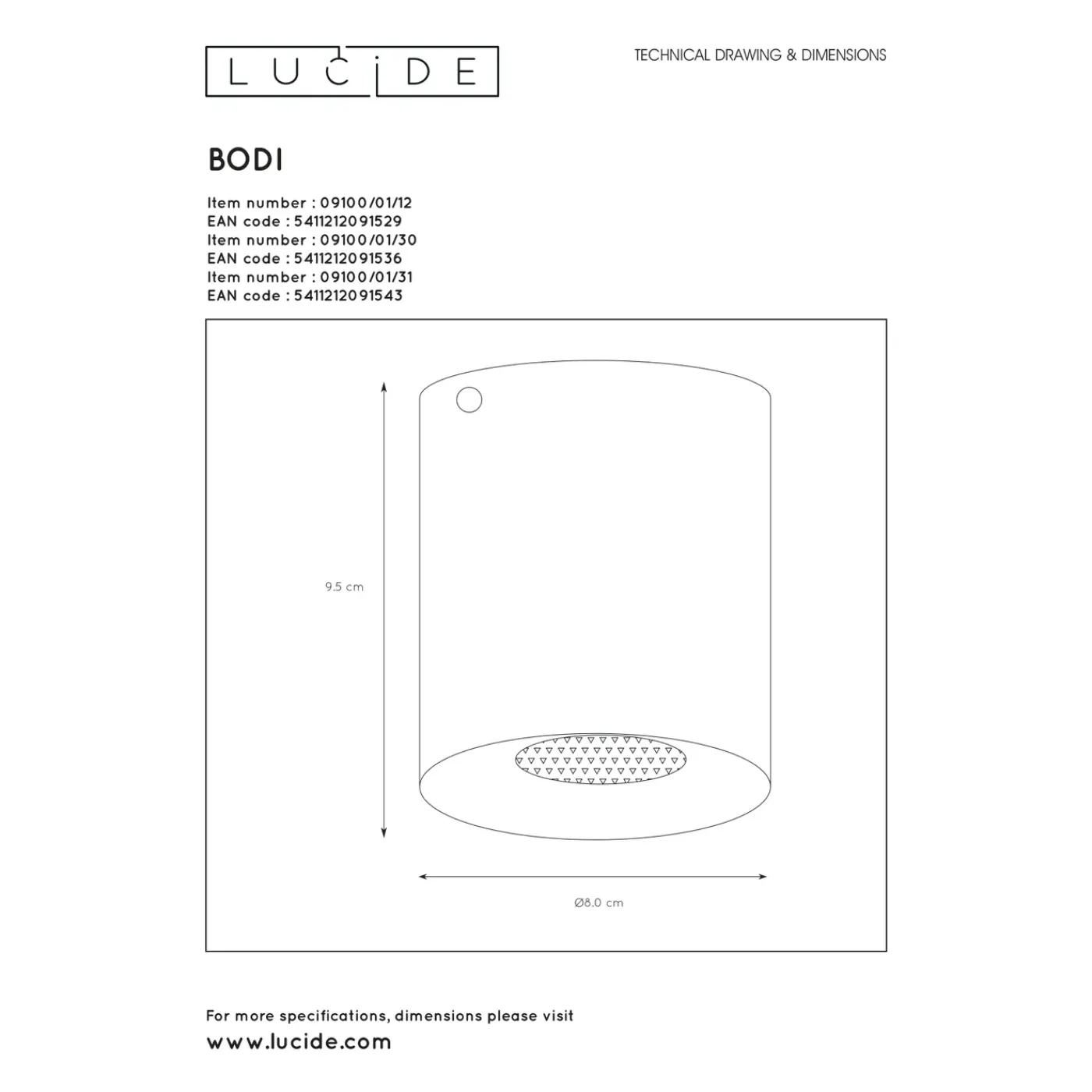 Lucide Opbouwspot Bodi - Zwart - 8cm - GU10