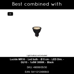 Lucide Opbouwspot Kianti - Zwart - 21cm - 3xGU10