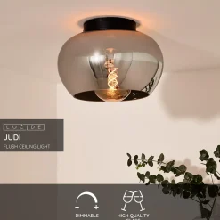 Lucide plafondlamp Judi zwart gerookt glas ⌀30,5cm E27