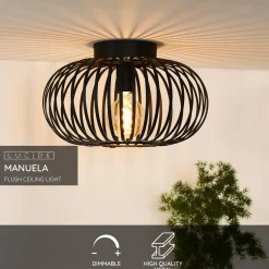 Lucide Plafondlamp Manuela - Zwart - 40cm - E27