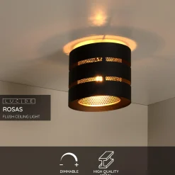 Lucide plafondlamp Rosas zwart messing ⌀26cm E27