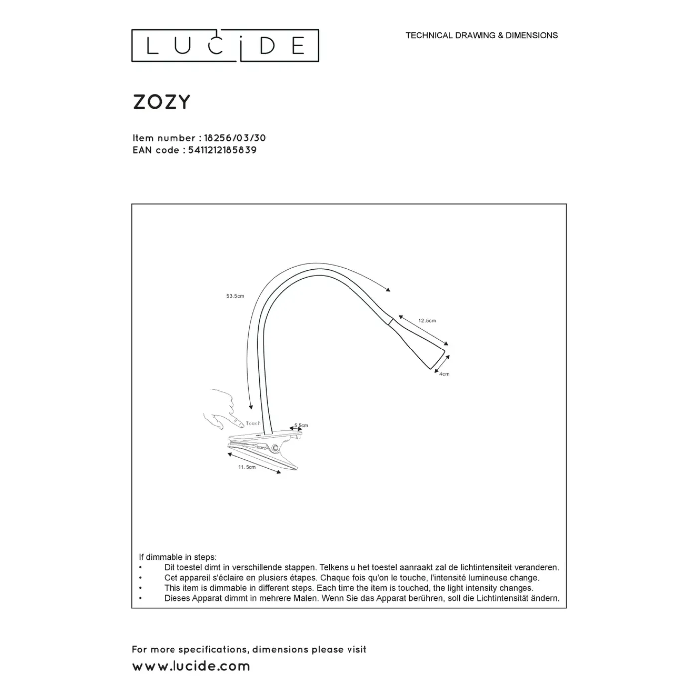 Lucide tafellamp klem Zozy zwart 3W