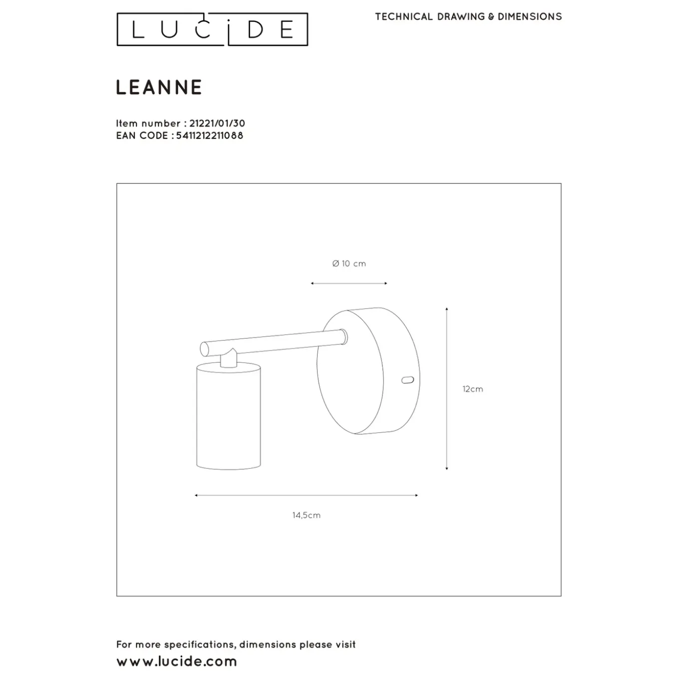 Lucide wandlamp Leanne zwart E27