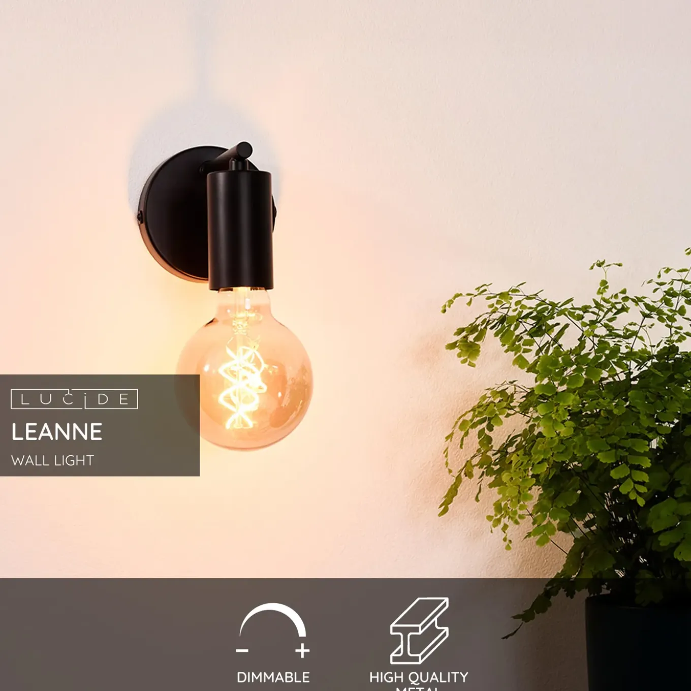 Lucide wandlamp Leanne zwart E27