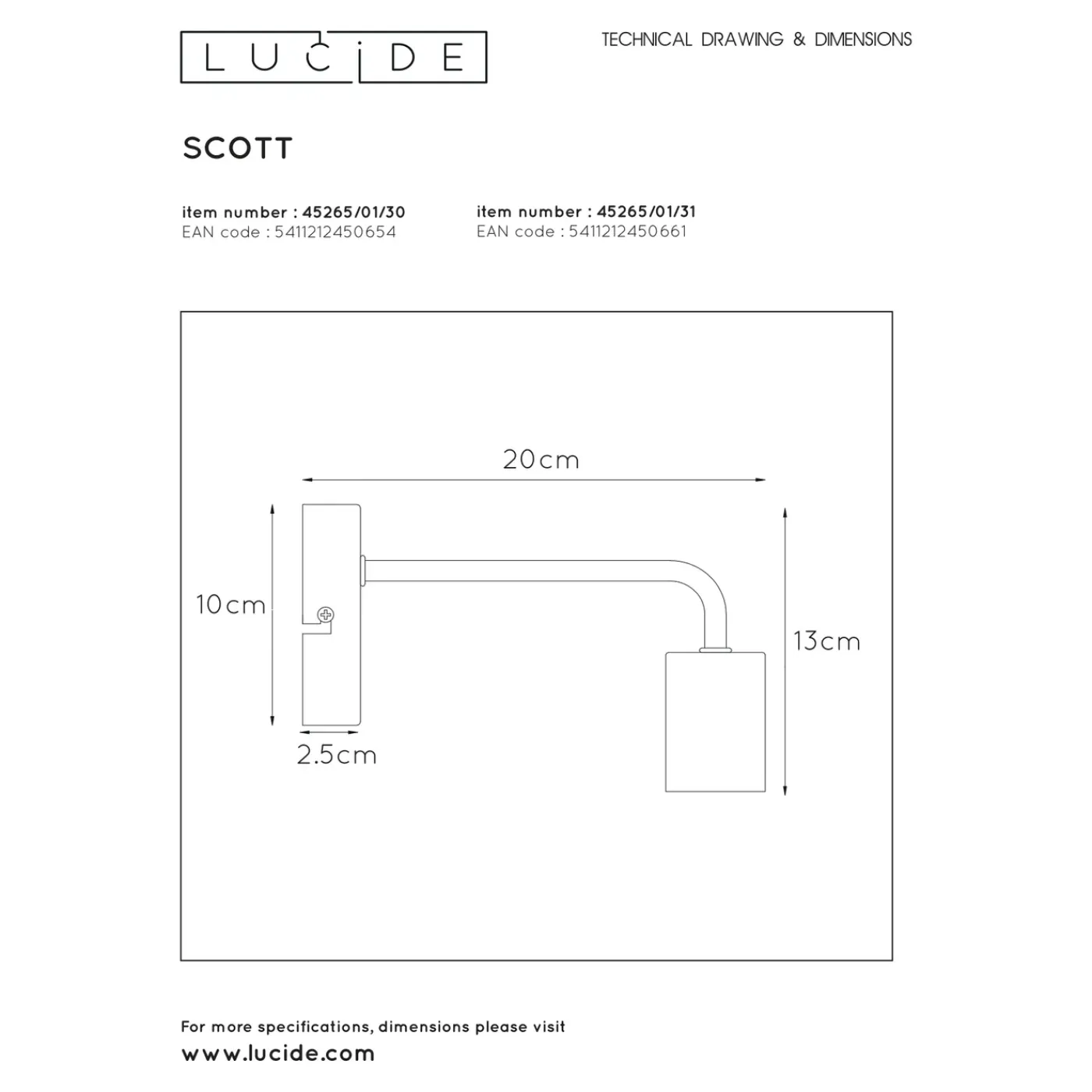 Lucide wandlamp Scott wit E27