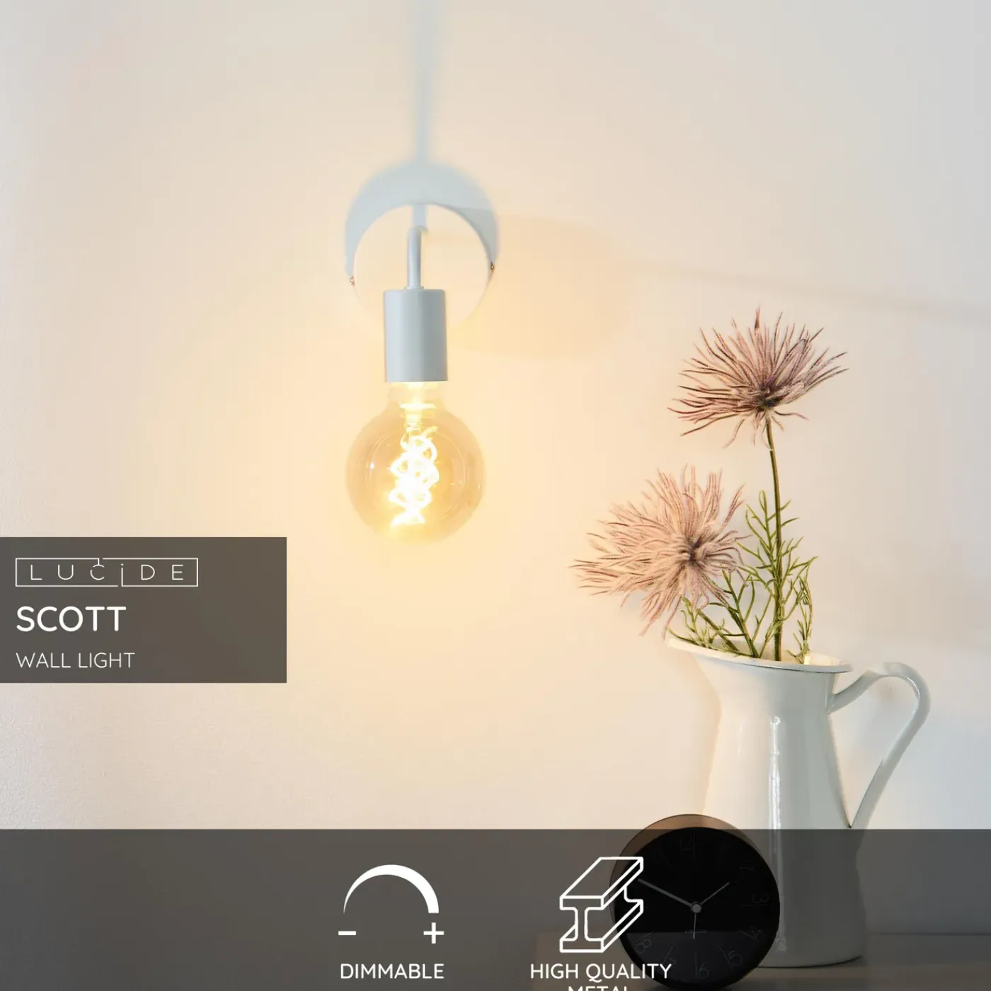 Lucide wandlamp Scott wit E27