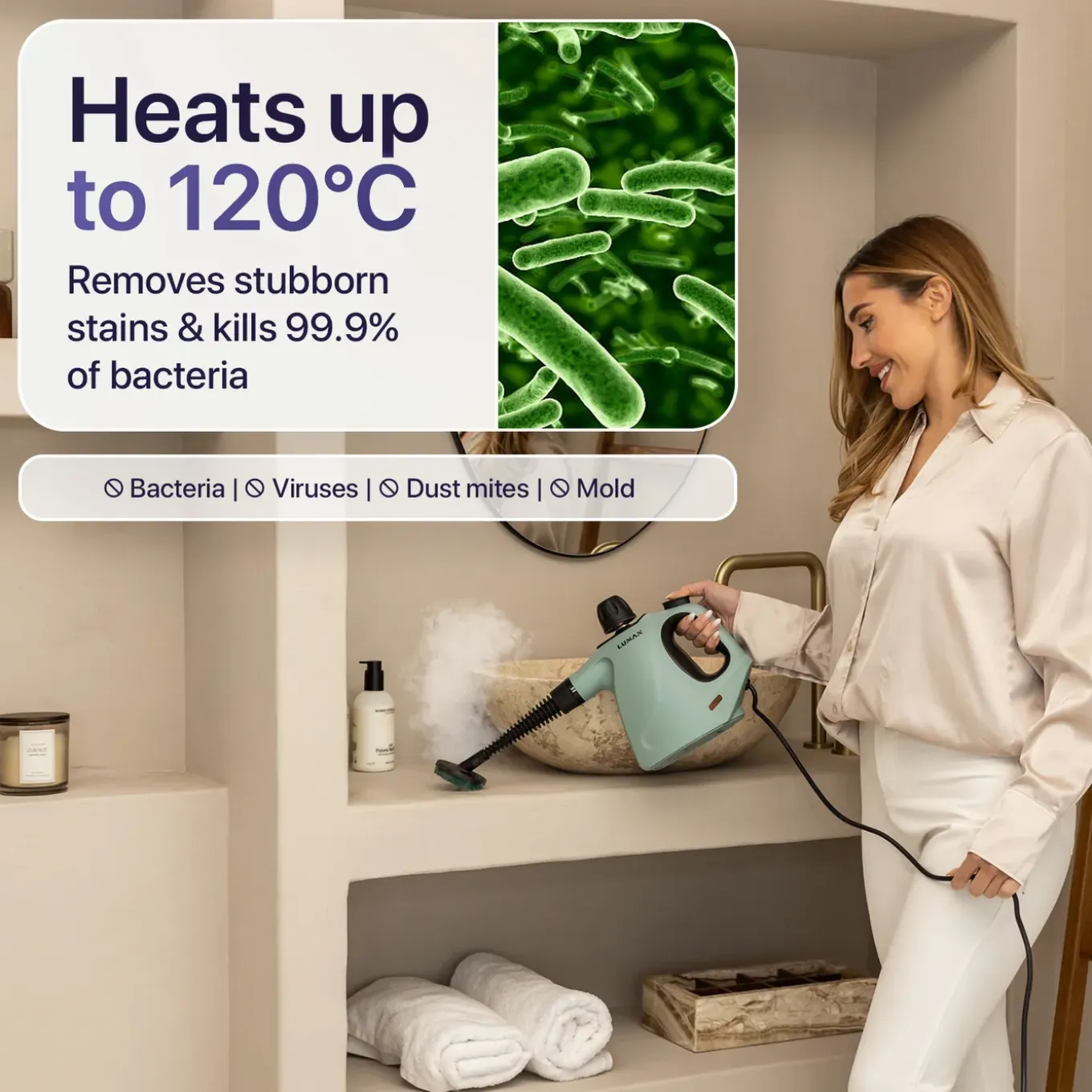 LUMAN 16 in 1 Stoomreiniger C3 - Handstoomreiniger - Handstomer - 16 Opzetstukken - Groen