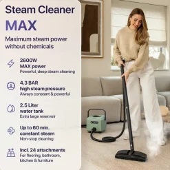 Luman Stoomreiniger Max – 2600w – 4,3 Bar – 60 Min Stoomtijd – Handstoomreiniger & Tapijtreiniger
