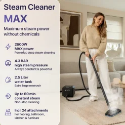 Luman Stoomreiniger Max – 2600w – 4,3 Bar – 60 Min Stoomtijd – Handstoomreiniger & Tapijtreiniger