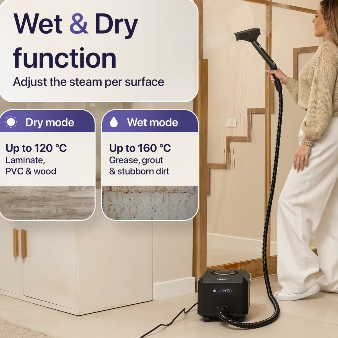 Luman Stoomreiniger Max – 2600w – 4,3 Bar – 60 Min Stoomtijd – Handstoomreiniger & Tapijtreiniger