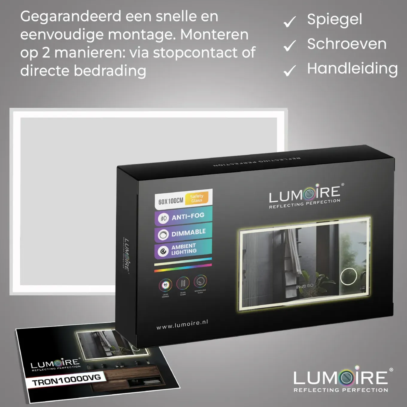 Lumoire Badkamerspiegel Met Verlichting - Tronvg - 100cm Rechthoekig - Anti Condens Verwarming