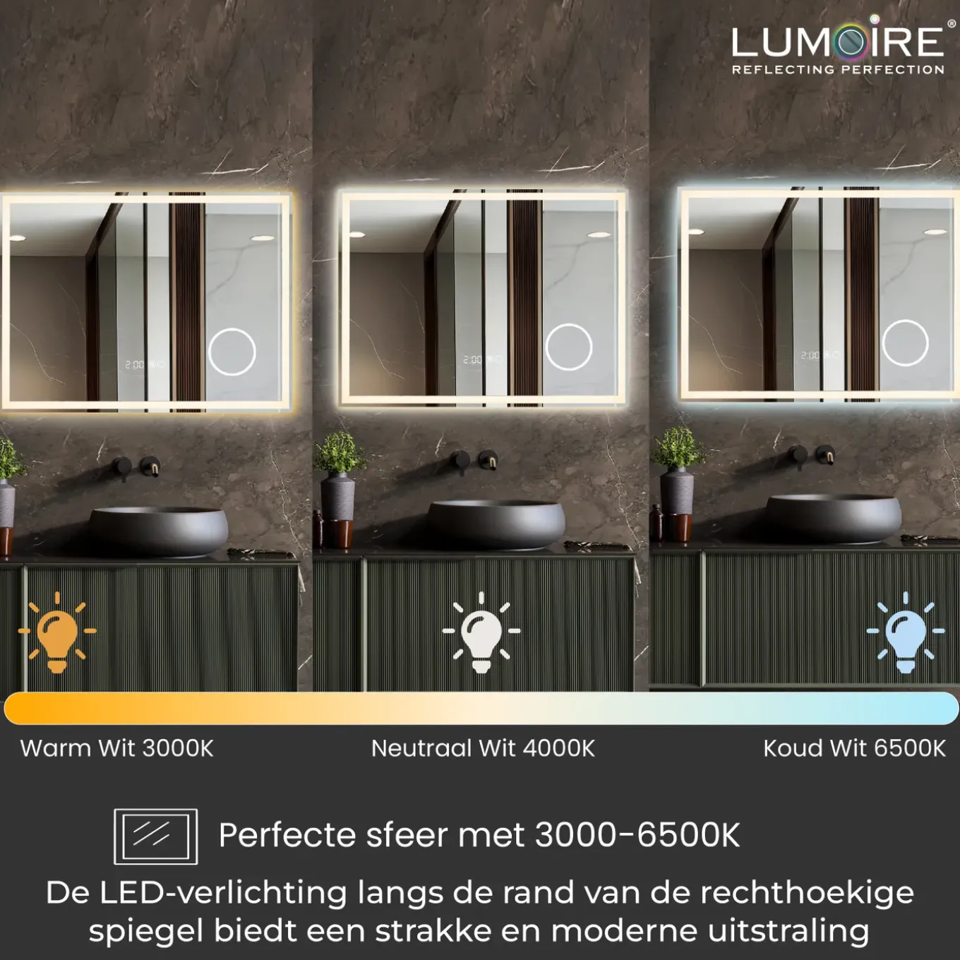 Lumoire Badkamerspiegel Met Verlichting - Tronvg - 100cm Rechthoekig - Anti Condens Verwarming
