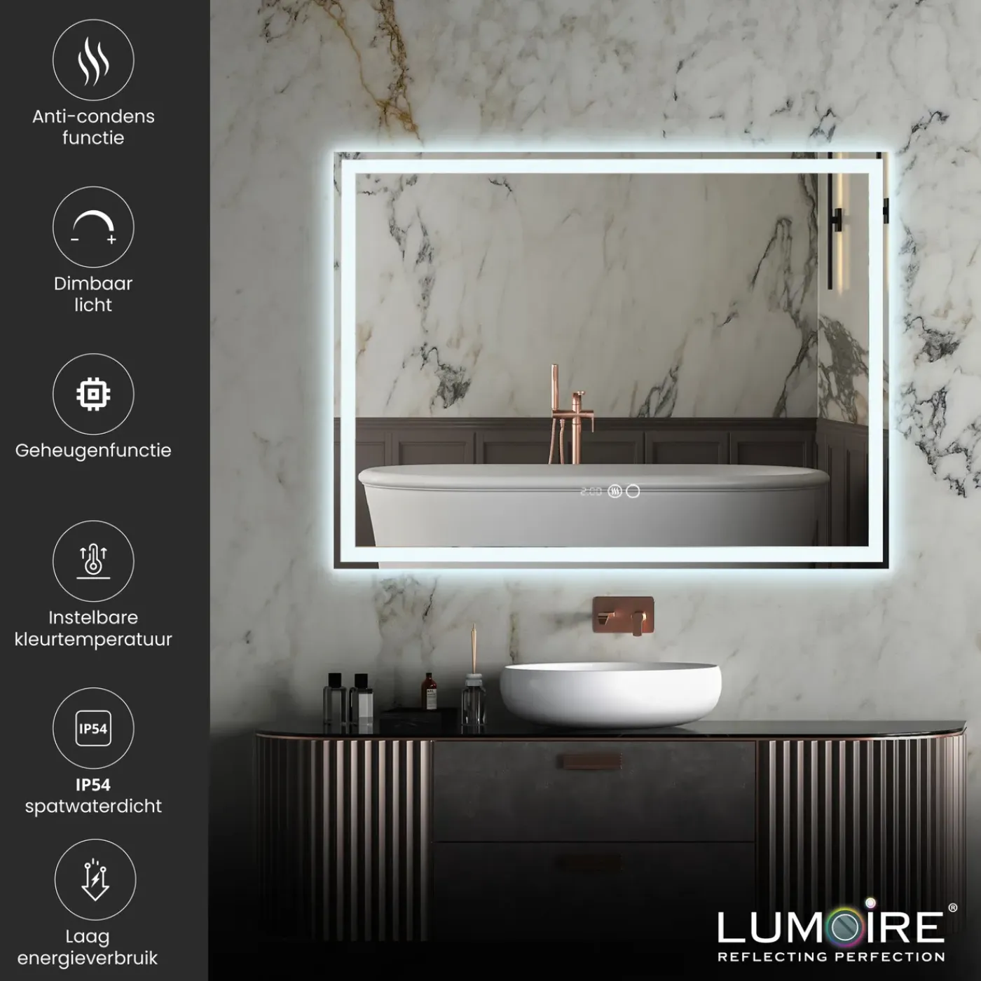 Lumoire Badkamerspiegel Met Verlichting - Tron - 120cm Rechthoekig - Anti Condens Verwarming