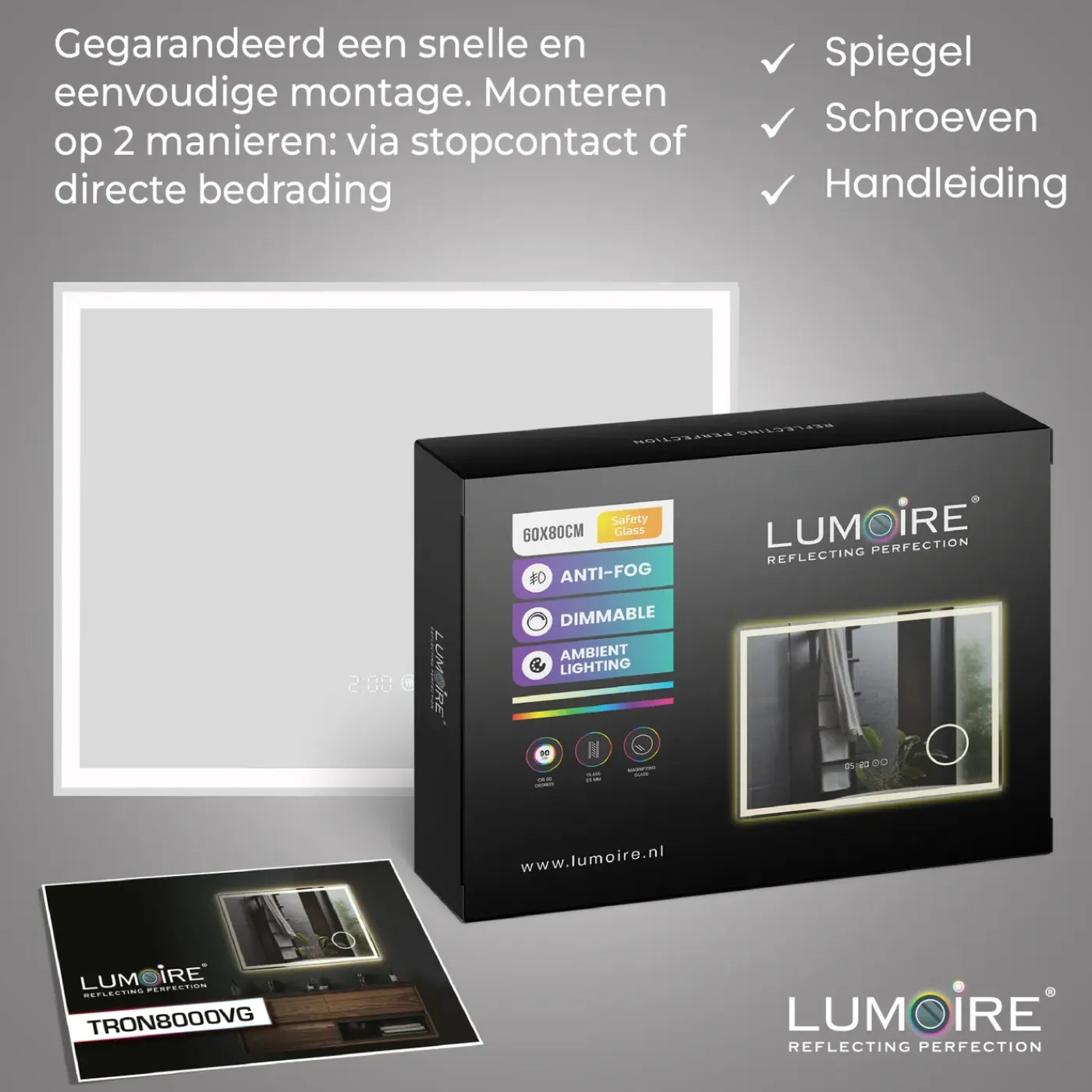 Lumoire Badkamerspiegel Met Verlichting - Tronvg - 80cm Rechthoekig - Anti Condens Verwarming