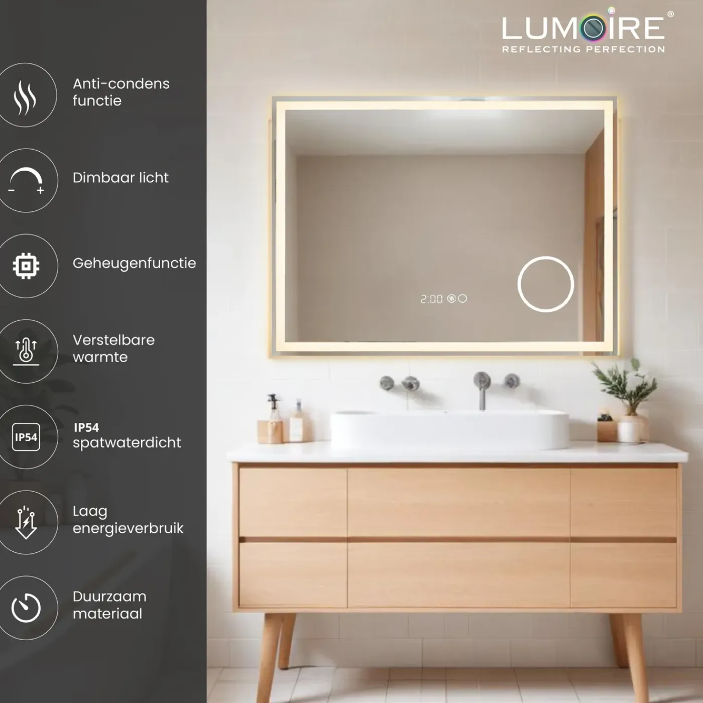 Lumoire Badkamerspiegel Met Verlichting - Tronvg - 80cm Rechthoekig - Anti Condens Verwarming