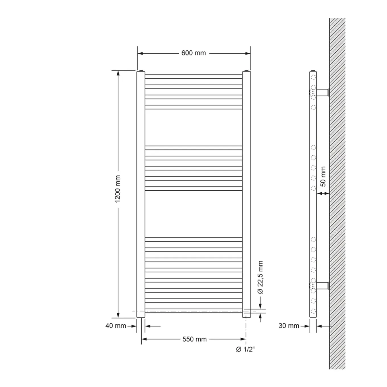 Luxebath Badkamer Radiator Sahara 600x1200 Mm, Wit, Recht Met Zijaansluiting