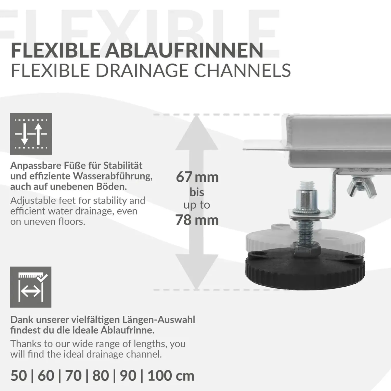 LuxeBath 90 cm 2in1 Douchegoot, Zilver, Roestvrij Staal