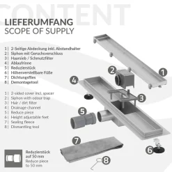 LuxeBath 90 cm 2in1 Douchegoot, Zilver, Roestvrij Staal