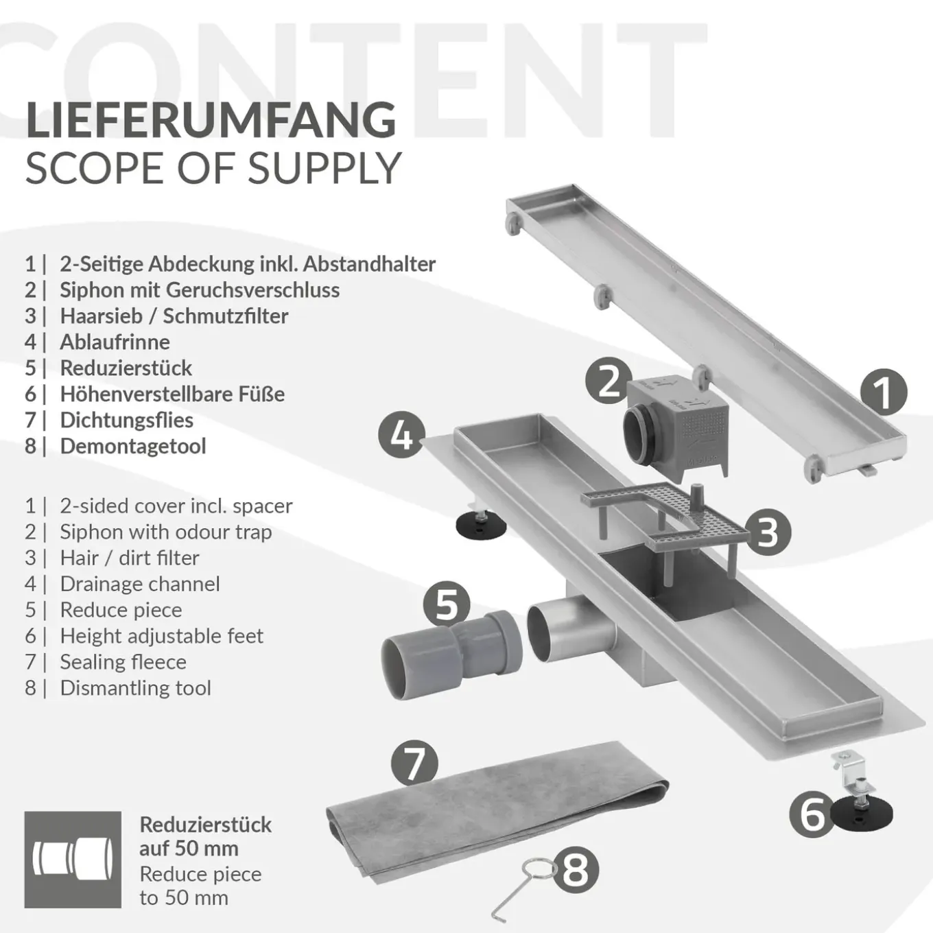 LuxeBath 90 cm 2in1 Douchegoot, Zilver, Roestvrij Staal