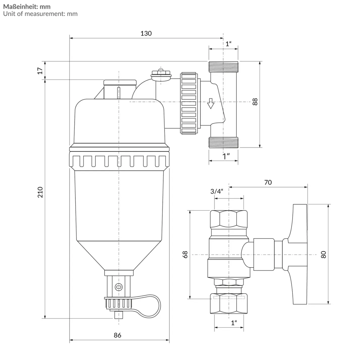 LuxeBath Magnetisch Filter 1 Op 3/4 Inch Messing Met Afsluitkleppen Voor Cv En Radiator