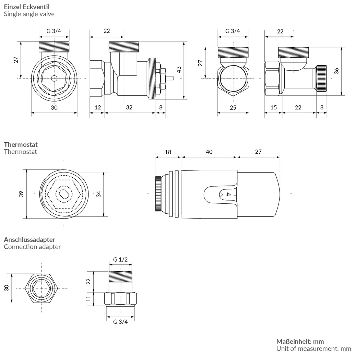 Luxebath Termostatventil Radiatorventil Zwart 1/2 Tum Hörnventil Returanslutning