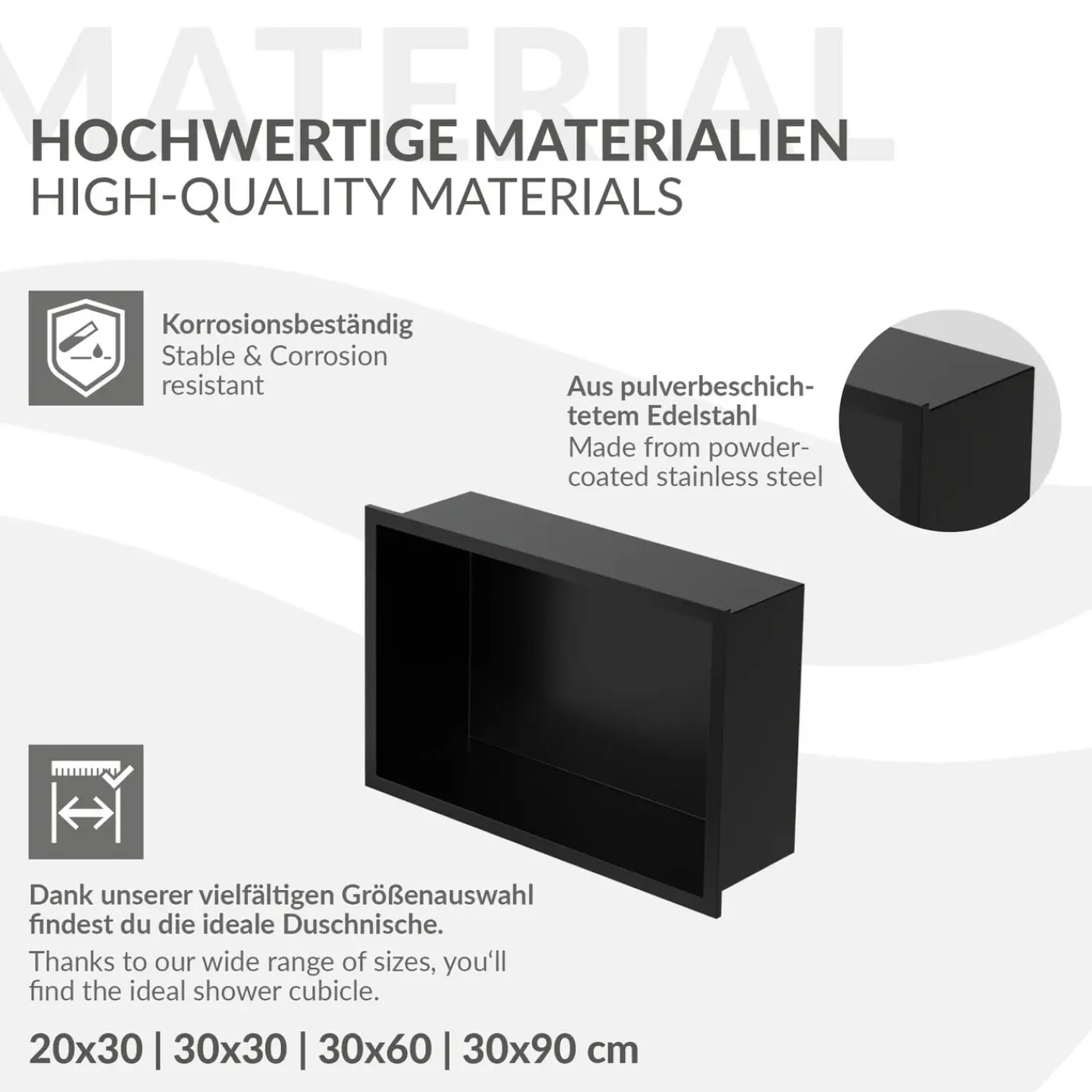 LuxeBath wandgemonteerde douchecabine, 20x30x10 cm, roestvrij staal, zwart