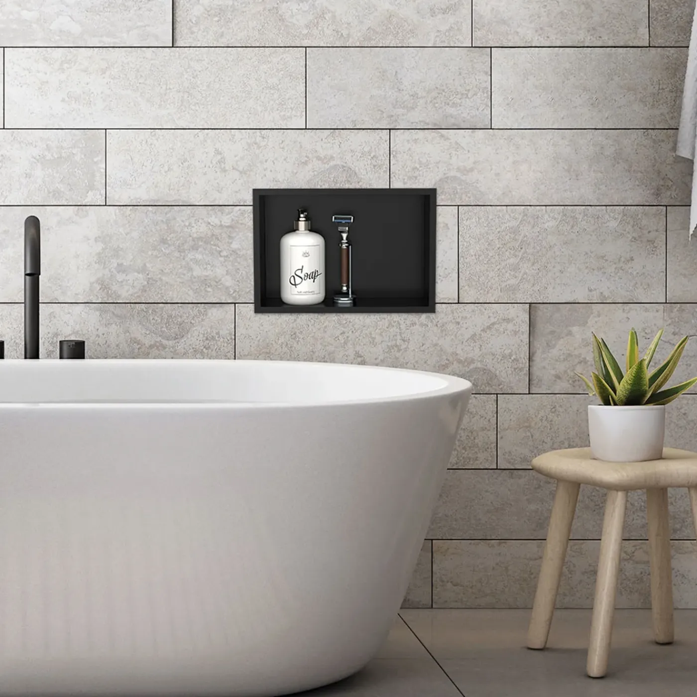 LuxeBath wandgemonteerde douchecabine, 20x30x10 cm, roestvrij staal, zwart