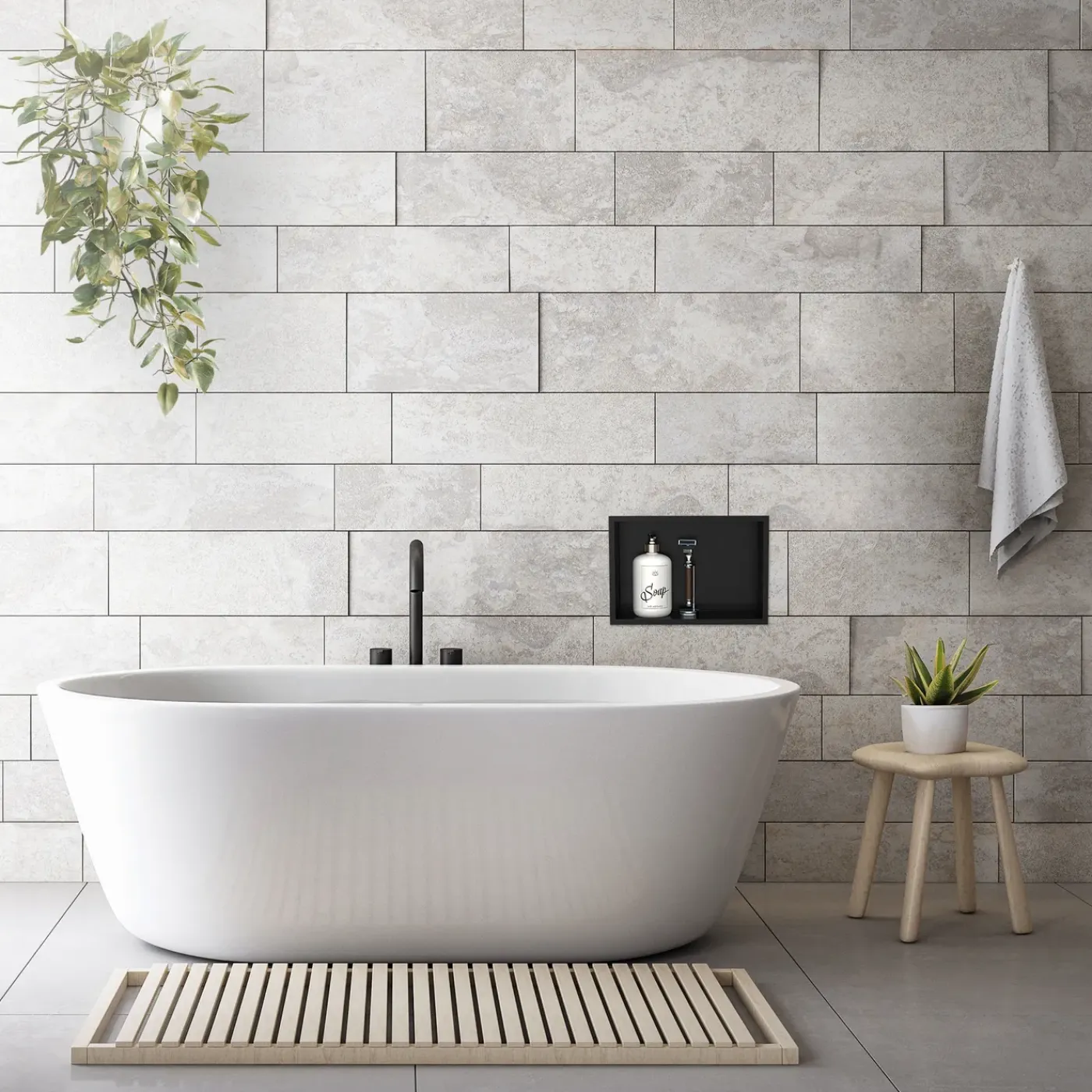 LuxeBath wandgemonteerde douchecabine, 20x30x10 cm, roestvrij staal, zwart