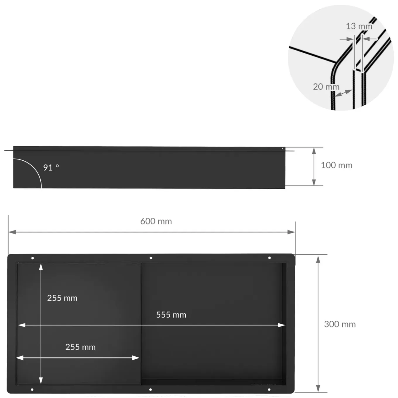 Luxebath Wandnis Douche Roestvrij Staal 25,5x55,5x10 Cm Zwart Met Deur En Plank