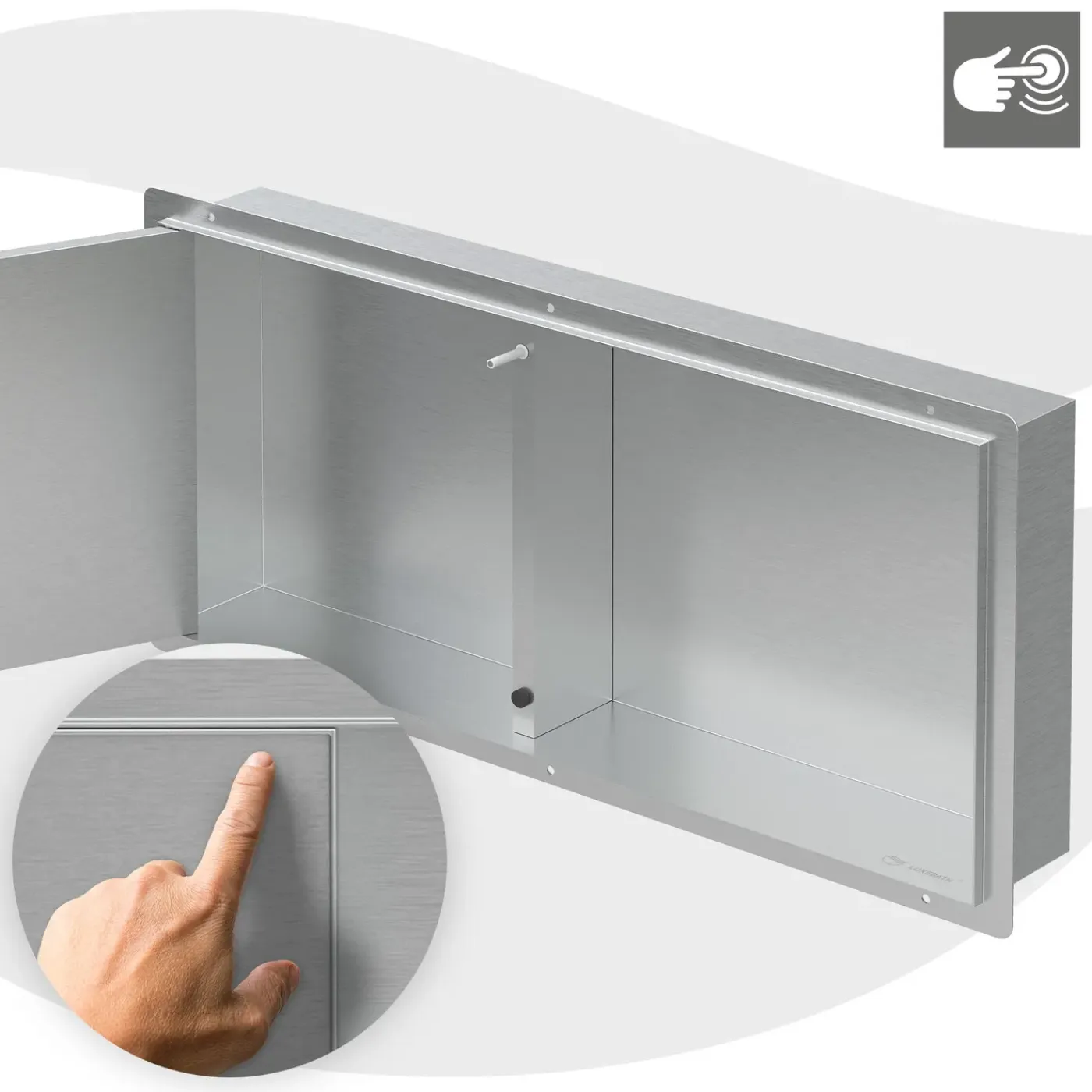 LuxeBath Wandnis Douche Roestvrij Staal 25,5x55,5x10 Cm Zilver Met Deur En Plank