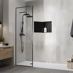LuxeBath Wandnis Douche Roestvrij Staal 25,5x25,5x10 Cm Zwart Met Deur En Plank