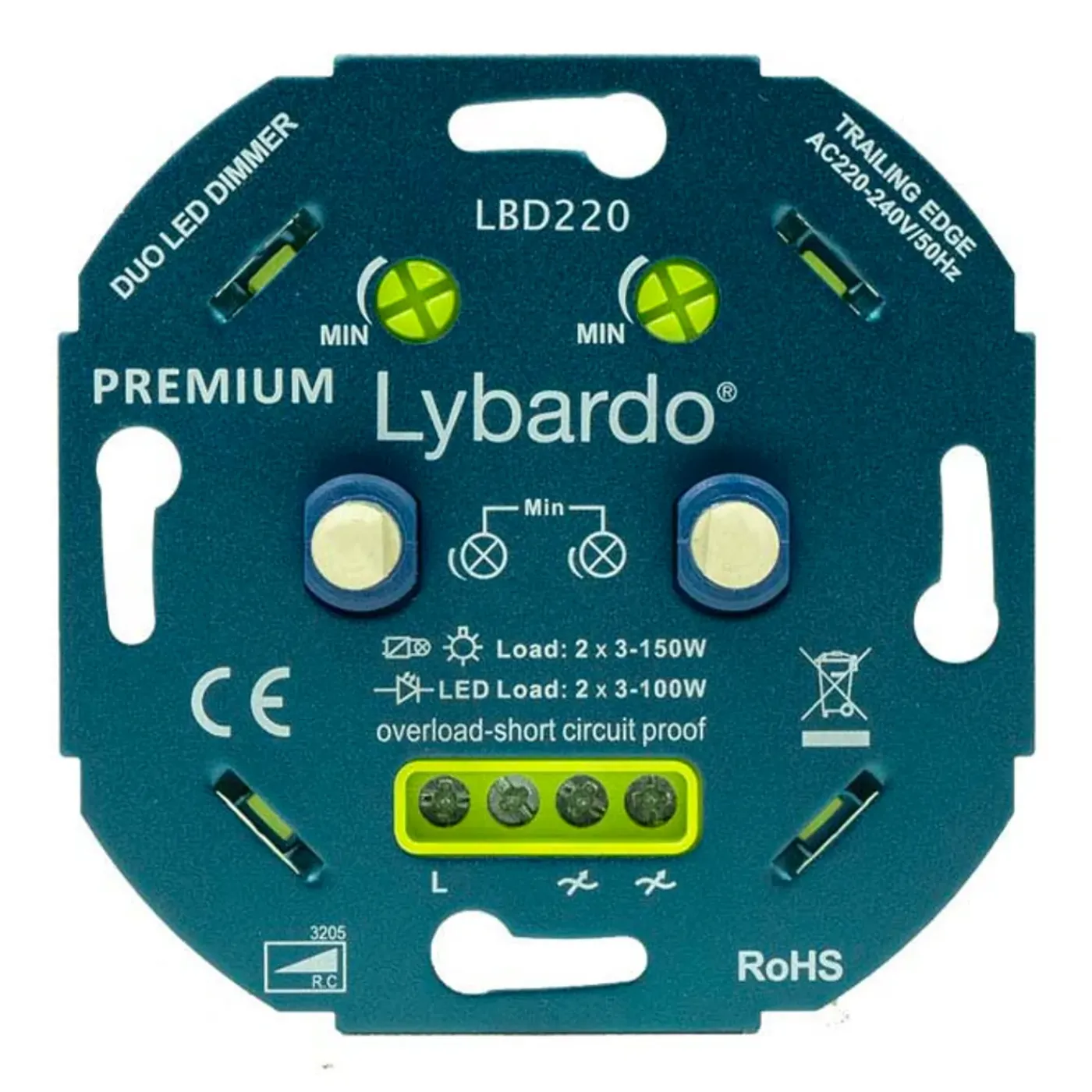 Lybardo - Duo Dimmer Led - Met Afdekplaat - 2 X 3-75w - Elektronische Zekering - Universeel - Inbouw