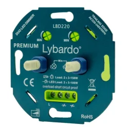 Lybardo - Duo Dimmer Led - Met Afdekplaat - 2 X 3-75w - Elektronische Zekering - Universeel - Inbouw