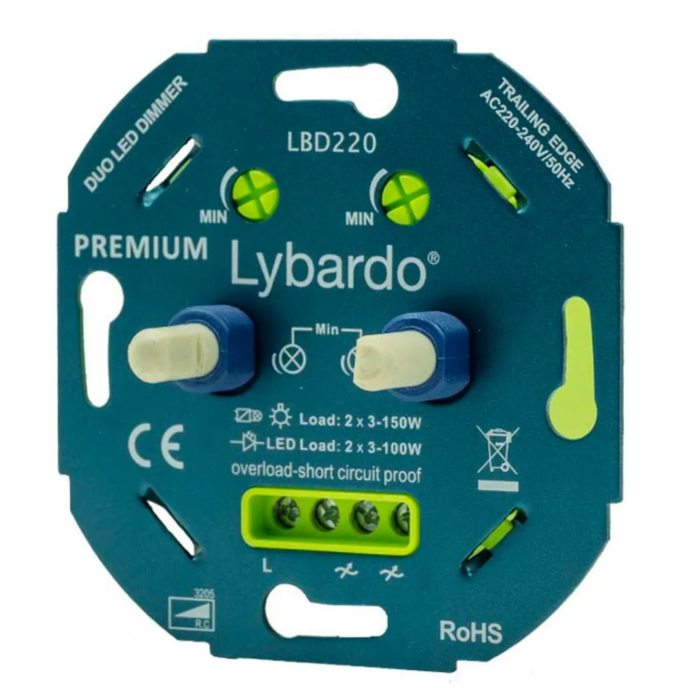 Lybardo - Duo Dimmer Led - Met Afdekplaat - 2 X 3-75w - Elektronische Zekering - Universeel - Inbouw
