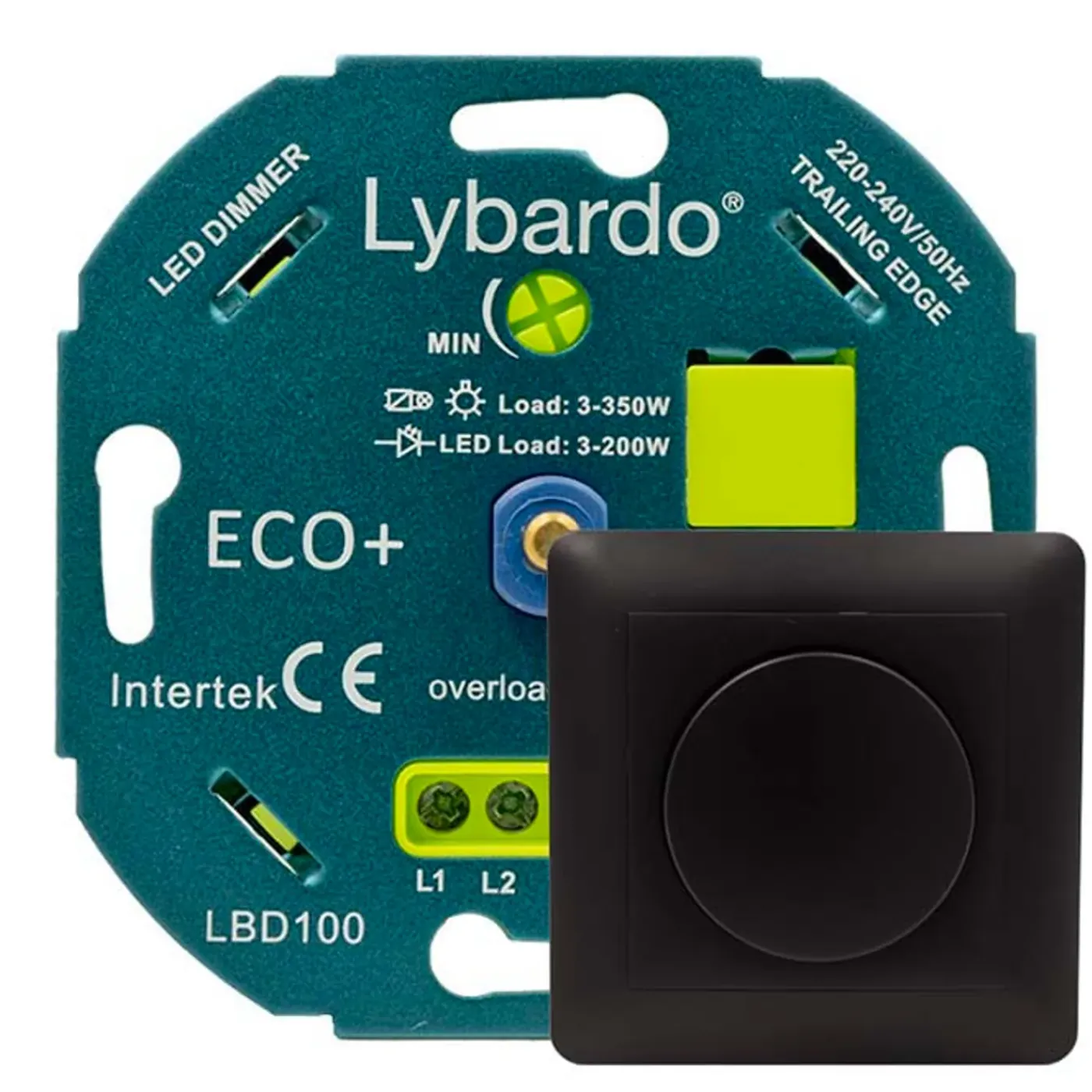 Lybardo - Led Dimmer - Met Zwarte Afdekplaat - 3-200w - Universeel - Inbouw